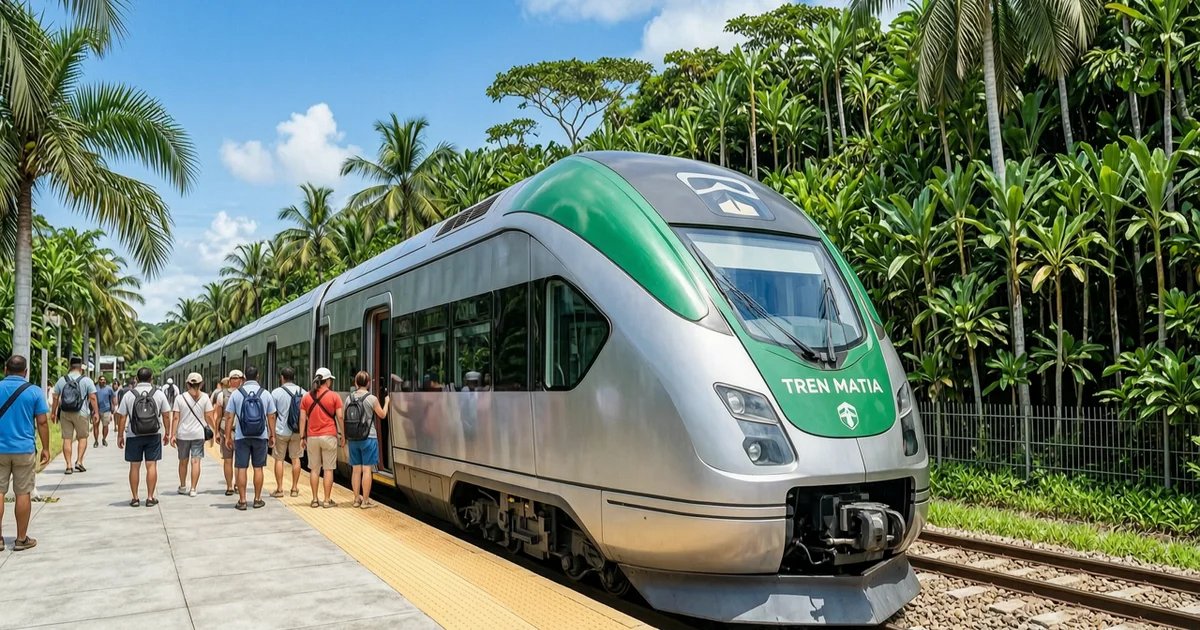Tren Maya train in lush green Yucatan jungle