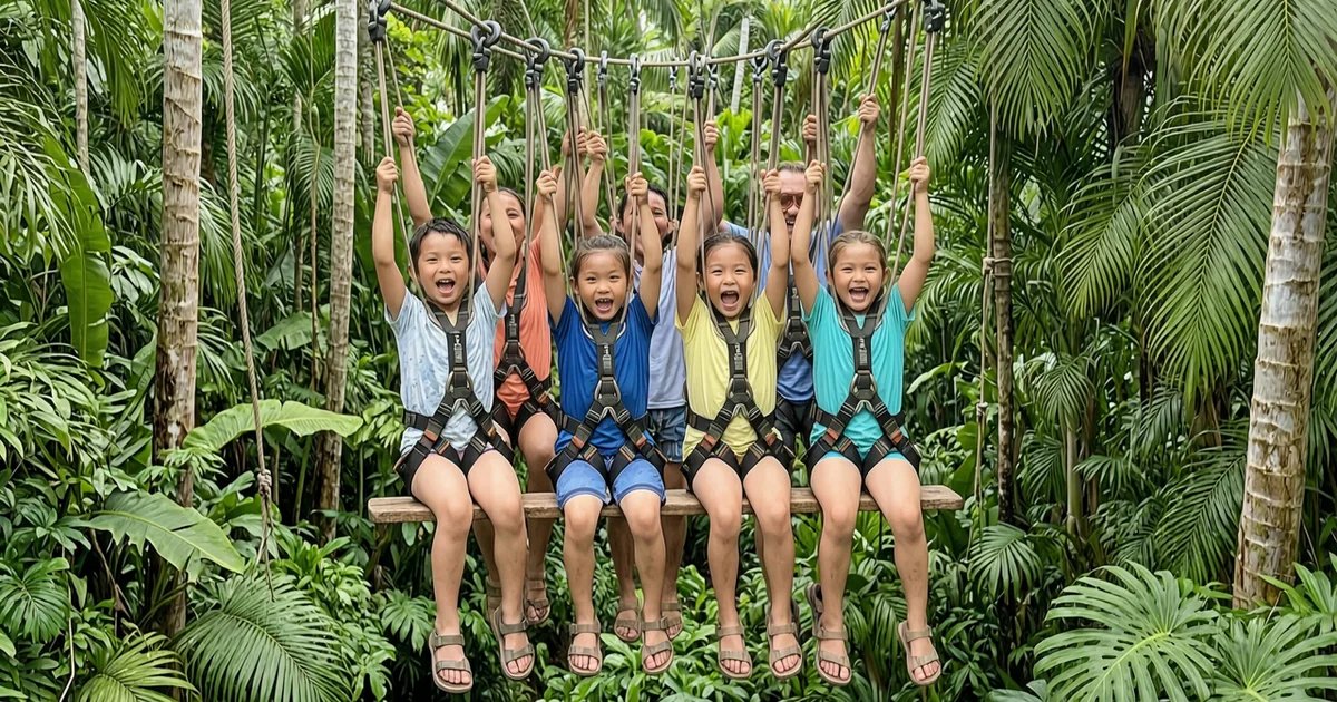 Family ziplining at Riviera Maya eco-park