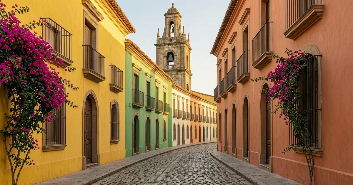 Valladolid colonial streets with vibrant painted buildings