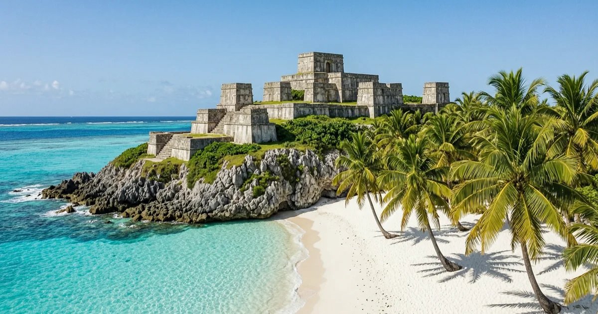 Tulum beach and jungle with turquoise ocean view